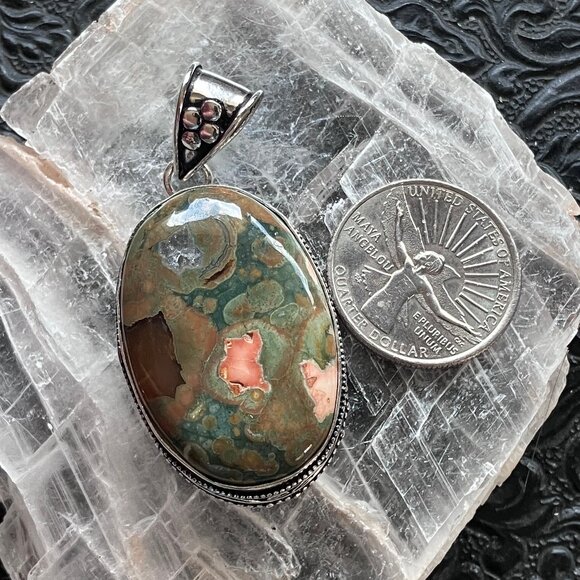 Rainforest Jasper Rhyolite Rock Crystal Stone Jewelry Pendant - Picture 3 of 8